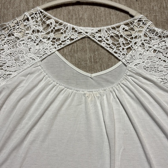 3X crochet lace sleeves and neck white top Paper+Tee Easter Spring Summer - Picture 4 of 5